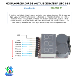 MODULO PROBADOR DE VOLTAJE DE BATERÍA LIPO 1-8S MODULO PROBADOR DE VOLTAJE DE BATERÍA LIPO 1-8S