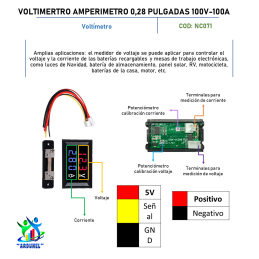 KIT VOLTIMETRO AMPERIMETRO 0,28 PULGADAS 100V 100A CON SHUNT