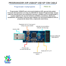PROGRAMADOR AVR USBASP USB ISP CON CABLE